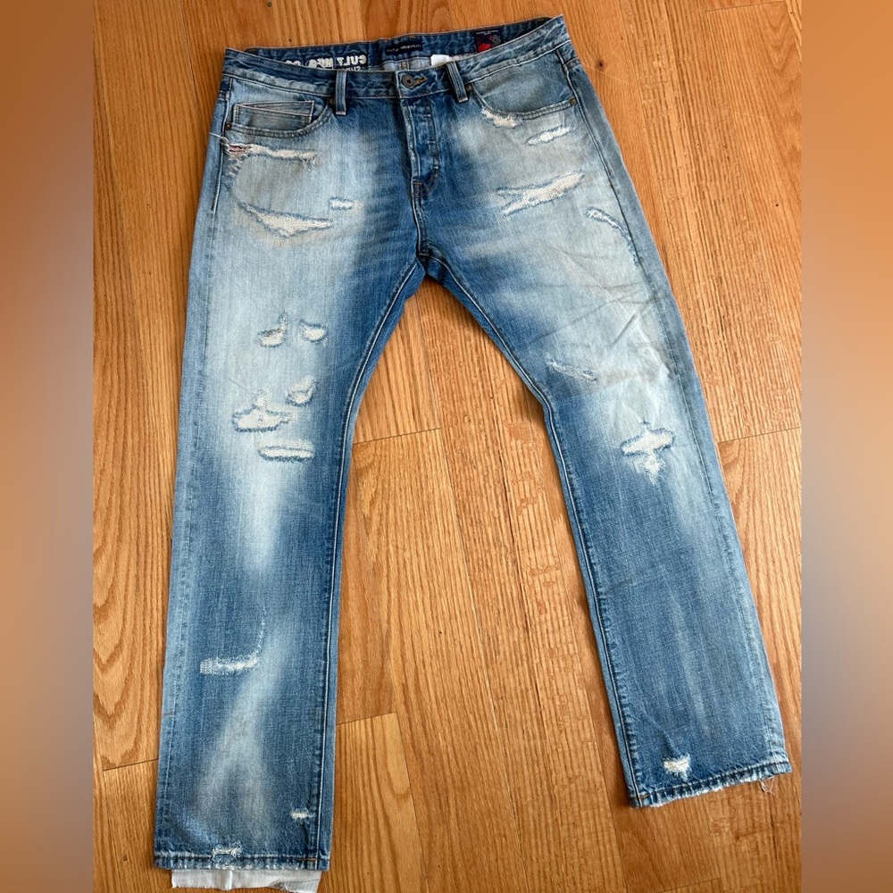 Cult of Individuality Light Blue Distressed Straight Leg